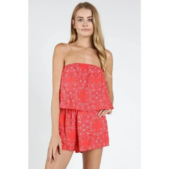 HONEY PUNCH Bandana Strapless Romper - Picture 2 of 4